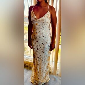 Embellished Ivory and gold Sequin Cowl Neck Dress sz 6-8